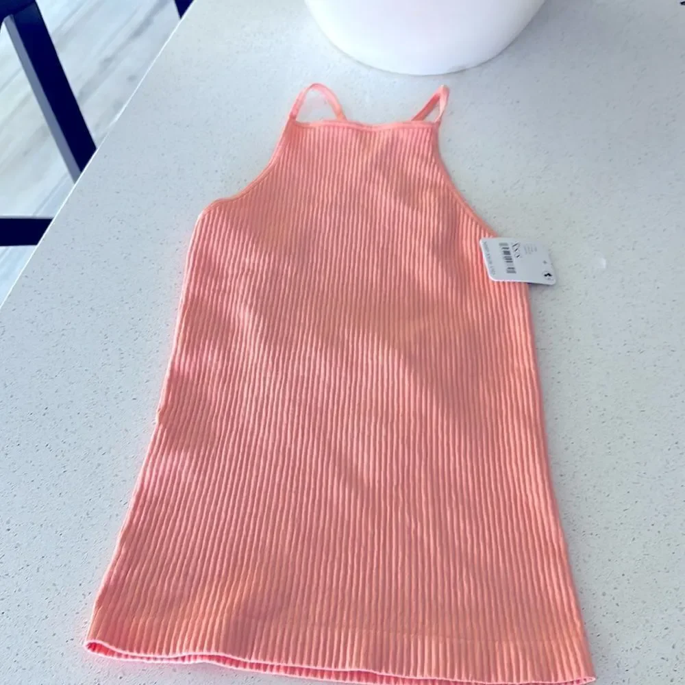 Free People Mmkay Seamless Tank Mango Ribbed High Neck Crisscross M/L *